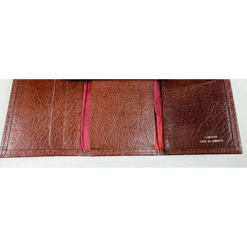 Vintage Brown Cowhide Leather Trifold Wallet Made in Jamaica Mens Slim Billfold